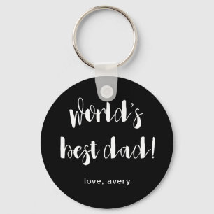 Black and White World's Best Dad with Child's Name Keychain