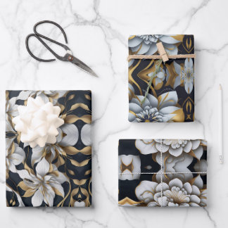 Black And White Wrapping Paper Flat Sheet Set of 3