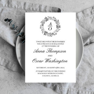 Black and white wreath, wedding invitation card
