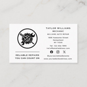 Black And White Wrench Auto Repair Social Media Business Card
