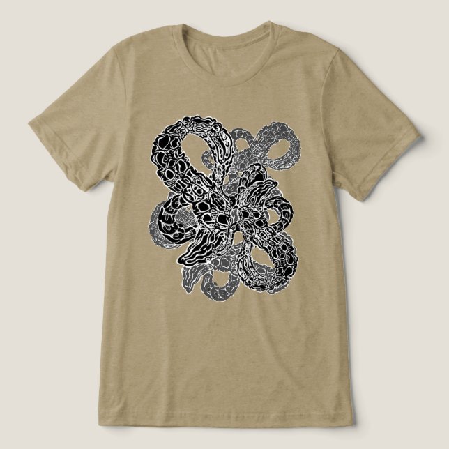 Black and White Writhing Surrealist Abstract Art Tri-Blend Shirt (Design Front)
