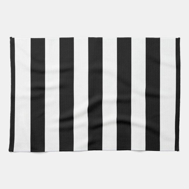 Black and White XL Stripes Pattern Kitchen Towel (Horizontal)