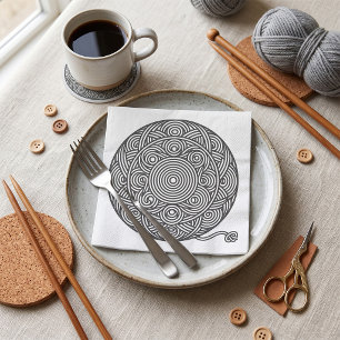 Black and White Yarn Ball Mandala Napkin