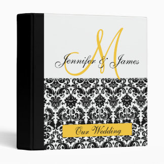 Black and White Yellow Damask Wedding Planner Binder
