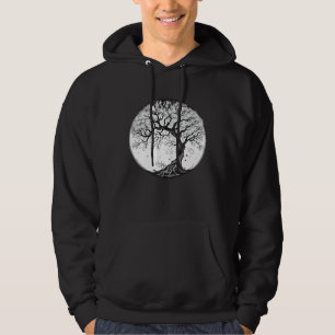 black and white Yggdrasil cherry blossom tree of l Hoodie