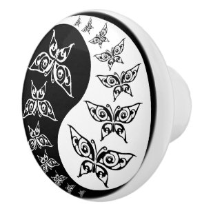 Black And White Yin Yang Butterflies Ceramic Knob