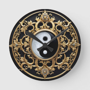 Black and White Yin Yang Symbol Round Clock
