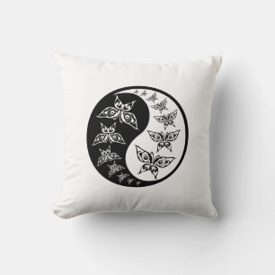 Black And White Yin Yang Tao Butterflies Throw Pillow
