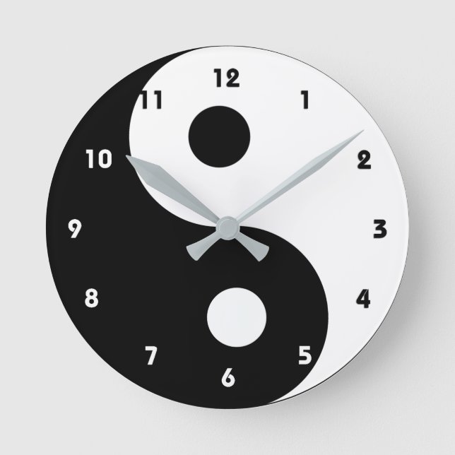 Black and White Yin Yang Trendy Round Clock (Front)