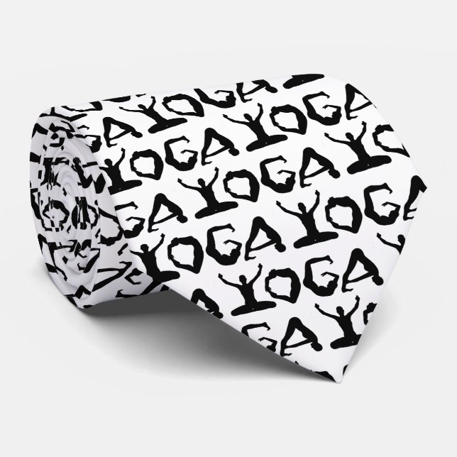 Black and White Yoga Silhouettes Tie (Rolled)