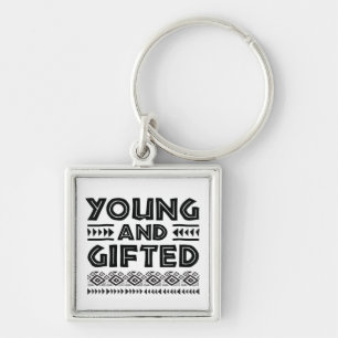 Black and White Young and Gifted African Graphic Keychain