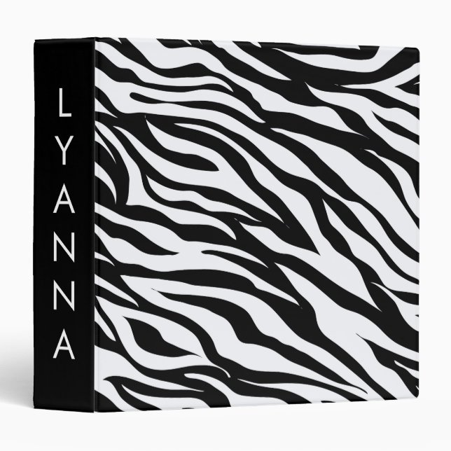 Black and White Zebra Animal Print Binder (Front/Spine)