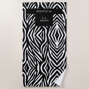Black and White Zebra Animal Print with Name Beach Towel