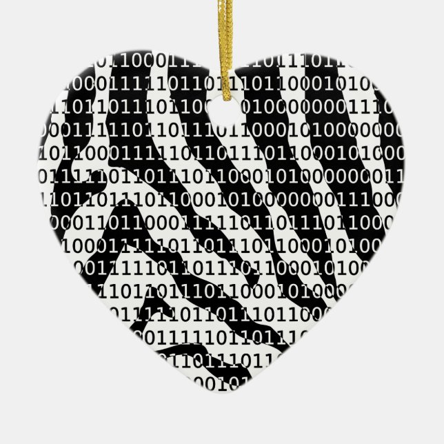 Black and White Zebra Binary Code Ceramic Ornament (Front)