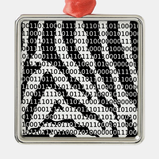 Black and White Zebra Binary Code Metal Ornament (Front)
