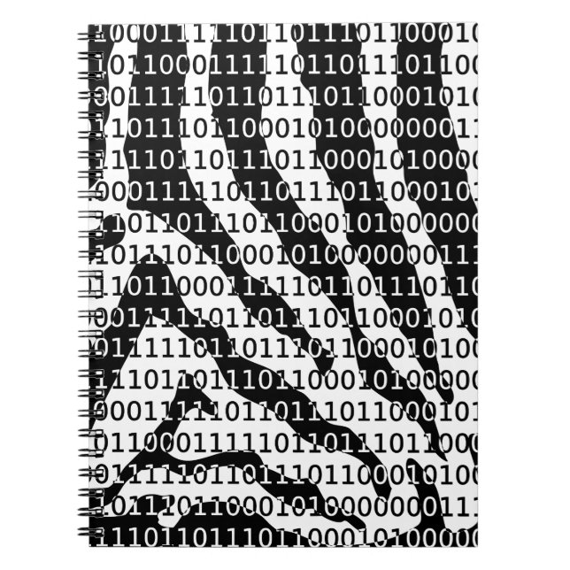 Black and White Zebra Binary Code Notebook (Front)