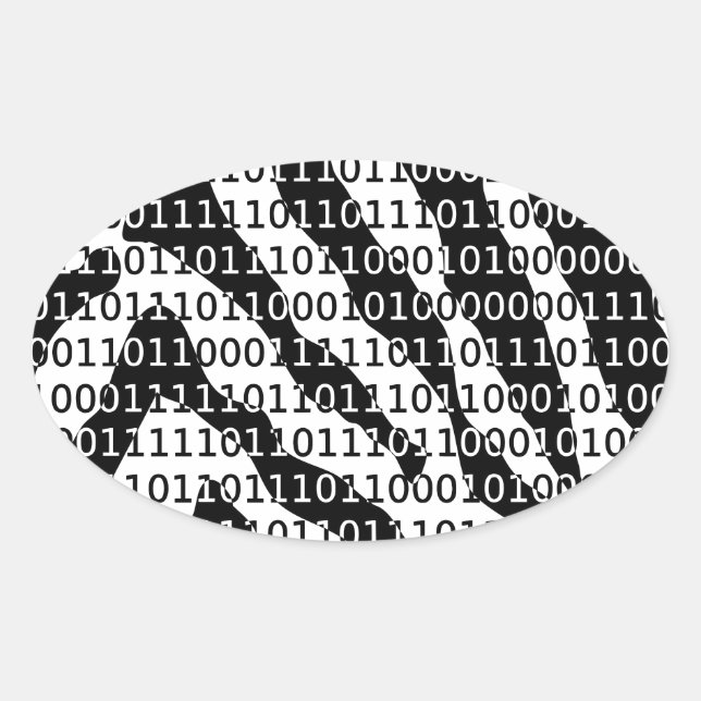 Black and White Zebra Binary Code Oval Sticker (Front)