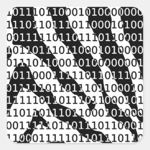 Black and White Zebra Binary Code Square Sticker