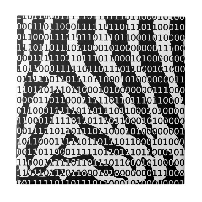Black and White Zebra Binary Code Tile (Front)