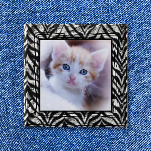 Black and White Zebra Border Photo 2 Inch Square Button