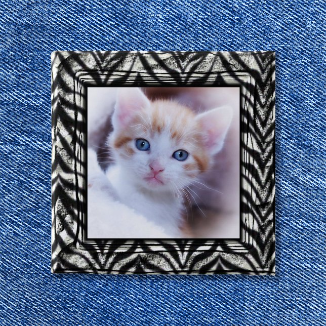 Black and White Zebra Border Photo 2 Inch Square Button (Zebra Print Border Photo Button)