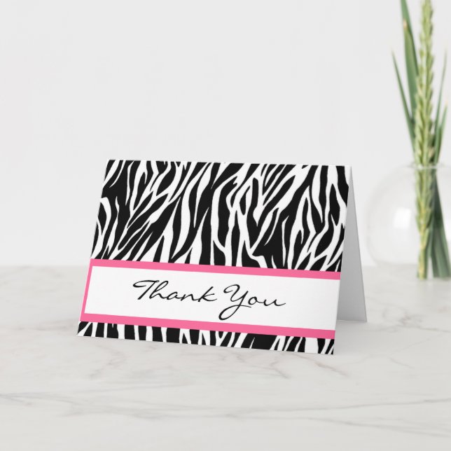 Black and White Zebra Bridal Shower Thank You Card (Front)