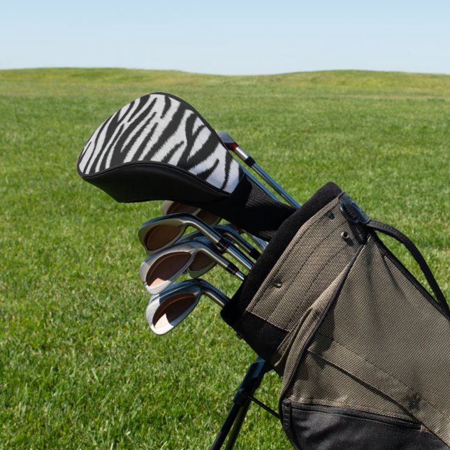 Black and White Zebra Fur Print Pattern Golf Head Cover (In Situ)