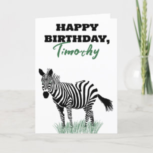 Black and White Zebra in the Grass Birthday Card