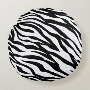 Black and White Zebra Jungle Theme Animal Print  Round Pillow