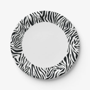 Black And White Zebra Paper Plate