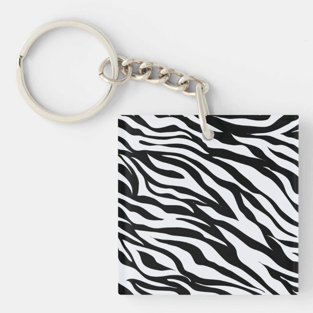 Black and White Zebra Pattern Animal Print Keychain (Front)