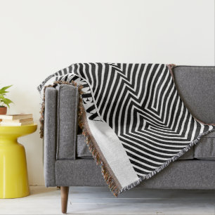 Black and White Zebra Pattern Modern Monogram  Throw Blanket