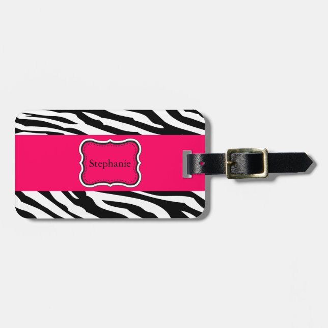 Black and White Zebra Personalized  Luggage Tag (Front Horizontal)