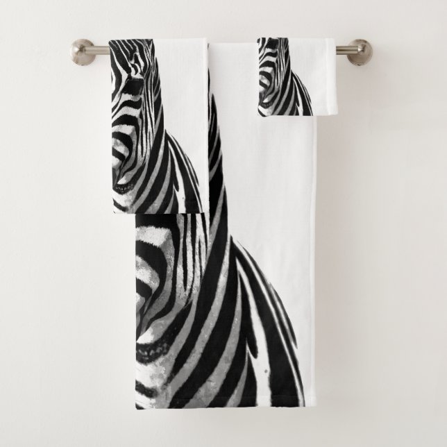 Black and White Zebra Portrait Bath Towel Set (Insitu)