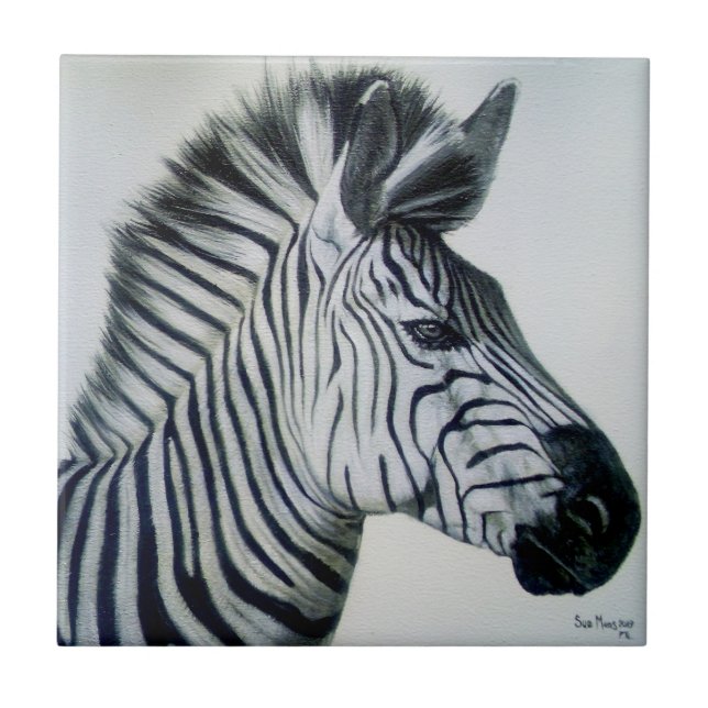 Black and White Zebra Portrait Tile (Front)