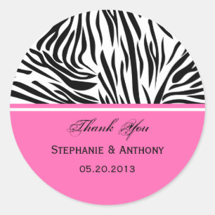 Black and White Zebra Print and Hot Pink Thank You Classic Round Sticker