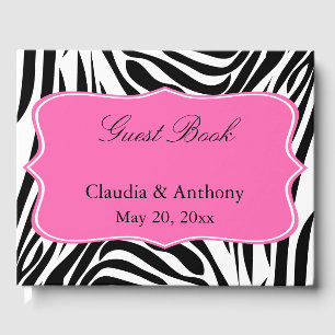 Black and White Zebra Print and Hot Pink Thank You Guest Book
