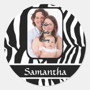 Black and white zebra print classic round sticker