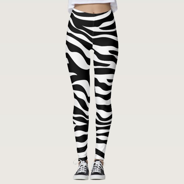 Black And White Zebra Print Leggings (Front)