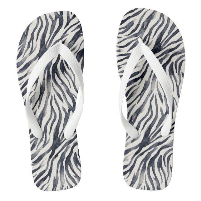 Black and White Zebra Print Pattern Flip Flops (Footbed)
