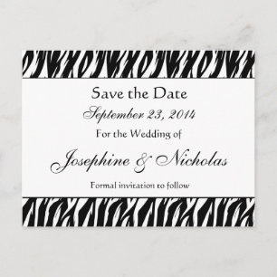 Black and White Zebra Print Save The Date Postcard