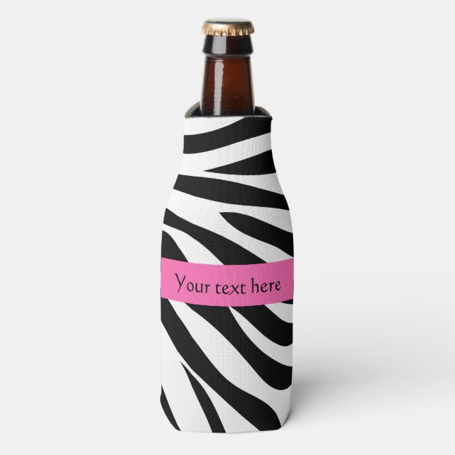 Black and White Zebra Print with Hot Pink Bottle Cooler (Bottle Front)