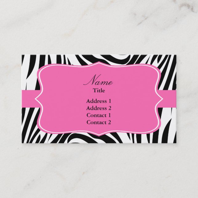 Black and White Zebra Print with Hot Pink Business Card (Front)