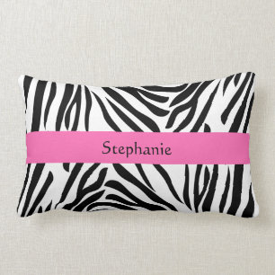 Black and White Zebra Print with Hot Pink Lumbar Pillow