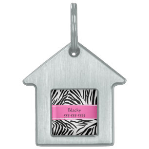 Black and White Zebra Print with Hot Pink Pet Tag