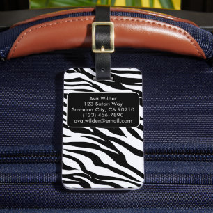 Black and White Zebra Safari Pattern Print  Luggage Tag