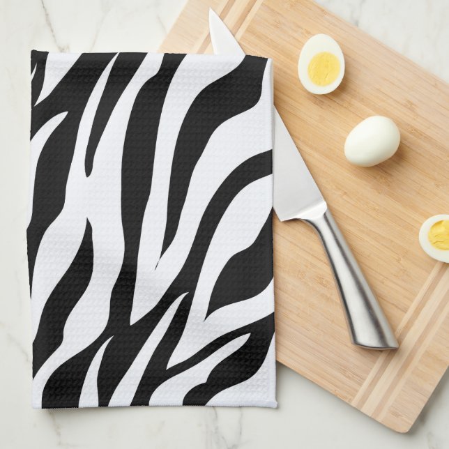 Black and White Zebra Stripe Pattern Animal Print Kitchen Towel (Quarter Fold)