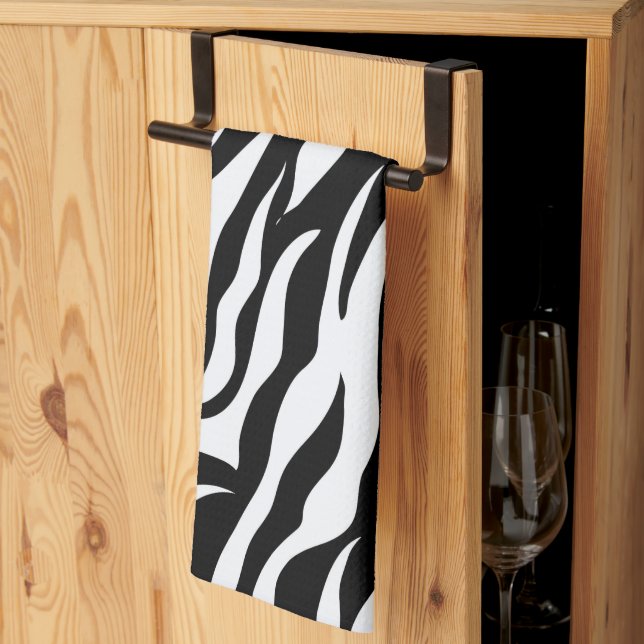 Black and White Zebra Stripe Pattern Animal Print Kitchen Towel (Thirds Fold)