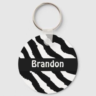 Black and White Zebra Stripe Personalized Keychain
