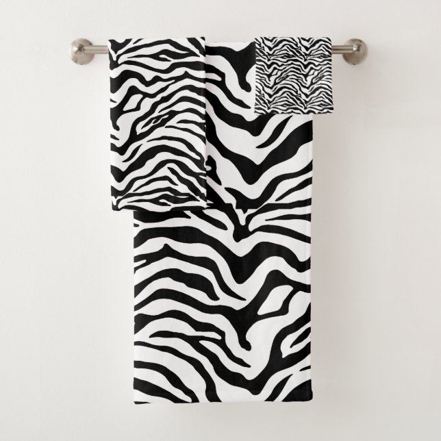 Black and white zebra stripe print bath towel set (Insitu)